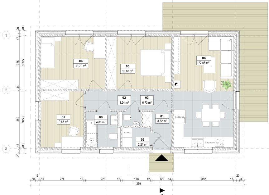 Massiver Öko- Bungalow aus Mondholz an der Mysliborzer Seenplatte